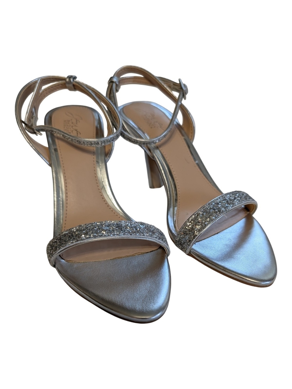 Silver Glitter Strap Women's Sandals By Jewel- Badgley Mischka
